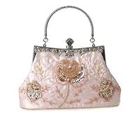 DA BODAN Vintage Floral Perlé Strass Broderie D'embrayage Paillettes De Mariage De Bal De Noce Sac De Mariée Bandoulière Soirée Sac À Main (Rose)