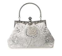 DA BODAN Vintage Floral Perlé Strass Broderie D'embrayage Paillettes De Mariage De Bal De Noce Sac De Mariée Bandoulière Soirée Sac À Main (argent)