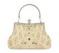 DA BODAN Women's Evening Bag Vintage Beaded Sequin Pearl Clutch Handbag Shoulder Bag Purses for Wedding Bridal Prom Party (Champagne)