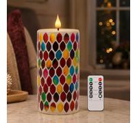 Da by 1 bougie LED en mosaïque faite à la main avec éclats de verre teinté en forme de goutte, flamme vacillante réaliste, cire naturelle et verre, 8,3 x 18 cm, télécommande, réutilisable pour