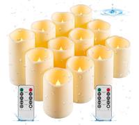 Da by Bougie étanche LED extérieure Fausse bougie en plastique Bougie alimentée par batterie Set de 12 avec minuterie à distance (ivoire)