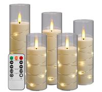 Da by Bougie LED avec guirlandes lumineuses, bougie à piles avec télécommande et minuterie de 24 heures, bougie lumineuse sans flamme pour la décoration intérieure (Blanc ivoire, lot de 5)