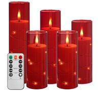 Da by Bougie LED avec guirlandes lumineuses, bougie à piles avec télécommande et minuterie de 24 heures, bougie sans flamme pour la décoration intérieure (Rouge, lot de 5) [Classe énergétique A]