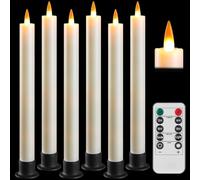Da by Bougie LED avec télécommande et minuterie, Bougie à piles, Mèche dynamique 3D, Set de 3, Ivoire avec 3 Bases Noires pour Maison, Mariage, Décoration de Fête