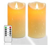 Da by Bougie LED, bougie extérieure imperméable à l’eau, bougie LED clignotante, bougie alimentée par batterie avec télécommande et minuterie, plastique blanc ivoire, 8cm x 15cm 2pcs