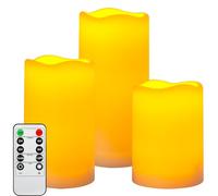 Da by Bougie LED étanche extérieure avec télécommande et minuterie, bougie en plastique fausse alimentée par batterie clignotante, lot de 3 pour mariage et décoration intérieure (ivoire)