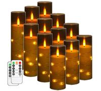 Da by Bougie LED scintillante avec chaîne d’étoiles, bougie colonne LED acrylique avec télécommande à 11 boutons et minuterie, bougie électrique grise, lot de 12