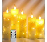 Da by Bougies à LED de, guirlandes lumineuses intégrées, 5 bougies LED, avec télécommande à 10 touches, fonction de minuterie 24 heures, flamme dansante, vraie cire, alimenté par piles.