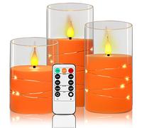 Da by Bougies à LED, Orange, bougies à piles, avec guirlande lumineuse intégrée, 3 bougies sans flamme, fonction minuterie de 24 heures, flamme dansante, cire véritable