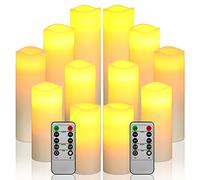 Da by bougies LED sans flamme Lot de 12 à piles en cire véritable ivoire avec minuterie à distance (piles non fournies).