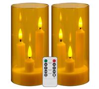 Da by Lot de 2 bougies LED sans flamme à piles avec télécommande et minuteur, design pilier à 3 cœurs, doré