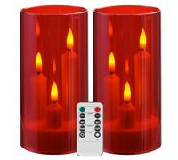 Da by Lot de 2 bougies sans flamme à piles avec télécommande et minuteur, LED à trois mèches, pour mariage romantique, décoration d'intérieur parfaite (rouge)