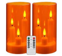 Da by Lot de 2 bougies sans flamme à piles avec télécommande et minuteur, LED à trois mèches, pour mariage romantique, décoration d'intérieur parfaite (orange)