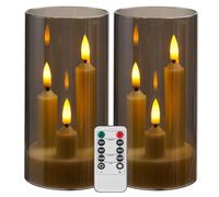 Da by Lot de 2 bougies sans flamme à piles avec télécommande et minuteur, LED à trois mèches, pour mariage romantique, décoration d'intérieur parfaite (gris)