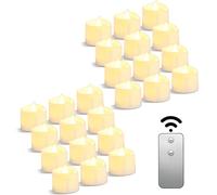 Da by Lot de 24 bougies chauffe-plat à LED, télécommandées, alimentées par piles, 3,8 x 3,8 cm, pour fête de mariage, Halloween, Noël, décoration d'intérieur