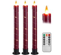 Da by Lot de 3 bougies coniques sans flamme vacillante à piles avec télécommande et LED temporelle, flamme dynamique 3D, 24 cm, pour mariage, fête, décoration d'intérieur - Rouge