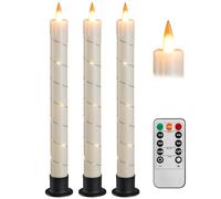Da by Lot de 3 bougies coniques sans flamme vacillante à piles avec télécommande et LED temporelle, flamme dynamique 3D, 24 cm, pour mariage, fête, décoration d'intérieur - Ivoire