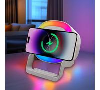 da LIGHT Haut-parleur Bluetooth 3 en 1 avec veilleuse tactile et station de charge de 15 W - Lumière LED à intensité variable, chargeur sans fil Qi pour garçons, filles et adolescents