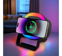 da LIGHT Haut-parleur Bluetooth 3 en 1 avec veilleuse tactile et station de charge de 15 W - Lumière LED à intensité variable, chargeur sans fil Qi pour garçons, filles et adolescents