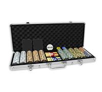 DA Vinci Monte Carlo Poker Club Lot de 500 jetons de 14 g et 3 Tons avec étui en Aluminium amélioré, 2 Jeux de Cartes en Plastique, 2 Cartes coupées, Boutons Dealer et aveugles