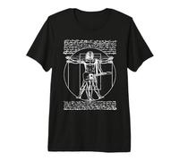 DA Vinci Vitruvian Guitar Man Rock n Roll Fan de Musique Rock T-Shirt Haut de Gamme