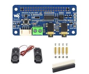 DA7212 I2S Audio Board for Raspberry Pi, Stereo Audio Codec Hat with Dual Microphones, 3.5mm Headphone Jack + AUX Input, Speaker Terminal/PH2.0 Header, I2C Control, 24-bit/96kHz, EEPROM Auto Load
