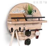 DAAIXC Porte-clés pour décoration murale, crochets muraux avec étagère et porte-clés ronds en bois pour entrée, vestibule, cuisine, bureau (bûche)
