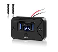 Daakro 72W USB Ladebuchse 12V Autoladegerät Mit Voltmeter Dual QC3.0 USB & PD3.0 Typ C Handy Schnellladegerät Wasserdicht mit Schalter für 12 V / 24 V Wohnwagen, Autos, Motorräder, LKWs