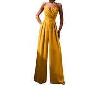 DAaomi Combinaison Femme Chic pour Soirée sans sans Manches Couleur Unie Combinaison Femme Sexy D'été élégante à Col en V Dos Nu Pantalon Ample avec Jambes Larges Costume Adulte