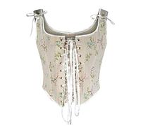 DAaomi Corset Medieval Femme Lacet Imprimé Fleuri Sexy Bustier Corset Top Fermeture éclair Oeillet à Lacets Imprimé Floral Push up Crop Tops Vintage Débardeur Party Clubwear