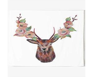 Daawqee Tapisseries Tapestries Wall Hangings 80 x 60 inches Ribbon Deer Flowers Place Text Hand Drawn Abstract Wall Hanging Tapestries Decor Home Bedroom Living Kids Girls Boys Room Dorm
