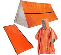 Daaxing - Kit de survie d'urgence 3 en 1 pour l'extérieur - Ensemble de poncho thermique, sac de couchage, tente - Ensemble pliable pour le camping en plein air (Orange)