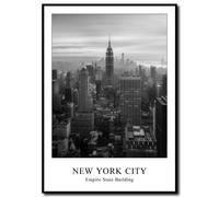 daazoo New York Empire State Building - Tableau mural avec cadre noir - Format portrait - Image motif ville - NYC Manhattan vue jour - Salon bureau - Blanc noir et blanc - 50 x 70 cm