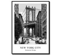 daazoo Tableau Décoratif Manhattan Bridge 50 x 70 cm avec Cadre Noir - Image Empire State Building Noir et Blanc Vintage - Décoration Murale New York DUMBO pour Salon et Bureau