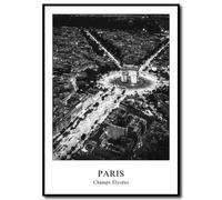 daazoo Tableau encadré Avenue des Champs-Élysées - Arc de Triomphe Paris - Décoration murale noir et blanc sous cadre premium pour salon et bureau - Affiche ville format vertical 50 x 70 cm