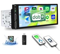 Dab+ Autoradio Bluetooth 1 DIN avec CarPlay Android Auto, Radio avec Écran Tactile 6.9", FM Mirror Link SWC EQ Télécommande Infrarouge+Caméra de Recul & MIC