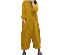 DABAOK Combinaison Junior pour Femme Automne Hiver Jaune L Unie Poches Chemise Pantalon Long