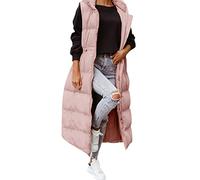 DABAOK Essayez les vêtements avant d'acheter un manteau long à capuche chaud en duvet avec poches, veste d'extérieur matelassée à fermeture éclair, rose, S