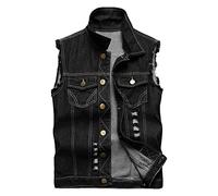 DABAOK Gilet en jean pour homme et femme - Sans manches - Coupe ajustée - Style rétro déchiré - Style décontracté - Veste d'automne bouffante, Noir , 6XL