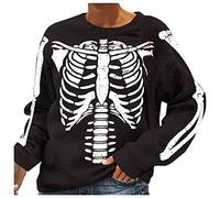 DABAOK Pull extra long ample à manches squelette Halloween col rond pour femmes sweats à capuche couleur manches longues, blanc, S