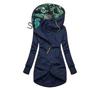 DABAOK Sk8 Veste de couleur unie avec fermeture éclair de longueur moyenne imprimée manteau à capuche cordon de serrage de la mode slim outwear avec poches gilet polaire pour les femmes, Marine
