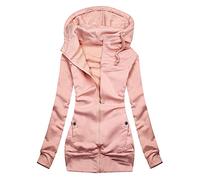 DABAOK Veste d'extérieur de couleur unie - Chemisier fin - Manteau épais - Tunique à capuche - Veste polaire pour femme - Fermeture éclair intégrale, rose, S