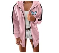 DABAOK Veste zippée sans capuche décontractée en polaire à capuche à manches longues avec imprimé papillon pour femme, rose, L
