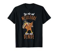 Dabbing La Vie Est Meilleure Avec une Dinde T-Shirt Noir Humorous Unisex Adulte Small Regular Cotton 100% Short Sleeve V-Neck Double Cuff Imported