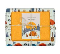 dabelino Lot de 4 feuilles de papier cadeau de voyage / camping + carte « Collect moments not things » (papier recyclé, cadeau, voyage du monde, routards, tentes, randonnées)