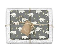 Dabelino Lot de 4 rouleaux de papier cadeau écologique pour Noël pour enfants et adultes : ours polaires / pois (noir, blanc) | avec 4 étiquettes en lot | Feuilles de papier cadeau de Noël double face