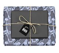 dabelino Lot de 4 rouleaux de papier cadeau Rock n Roll, fourchette à frites, main en métal (bicolore noir/gris/bleu) avec pendentif (pour les fans de rock, musiciens, hommes, femmes, humour, drôle.