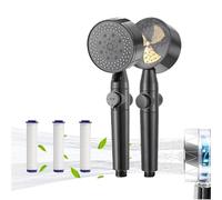 Dabeto Pommeau de douche à économie d'eau avec filtre - Pommeau de douche rotatif à 360° - Avec fonction d'arrêt - Anti-calcaire - Protège la peau et les cheveux - Gris