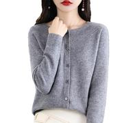 DabinFa Cardigans en Cachemire pour Femmes, Cardigan en Cachemire, Pull en Cachemire pour Femmes, col en V tricoté boutonné sur Le Devant, Hauts décontractés à la Mode (Gris,M)
