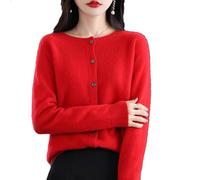 DabinFa Cardigans en Cachemire pour Femmes, Cardigan en Cachemire, Pull en Cachemire pour Femmes, col en V tricoté boutonné sur Le Devant, Hauts décontractés à la Mode (Rouge Vif,TG)